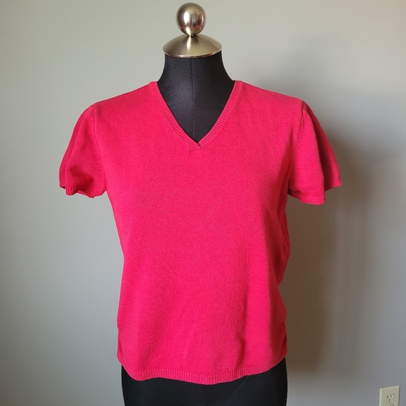 Talbots red knit v neck top - Picture 1 of 6